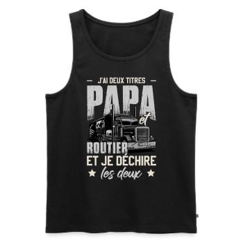 J'ai Deux Titres Papa Et Routier - Débardeur bio Premium Homme - noir - Devant - Michal (187cm)