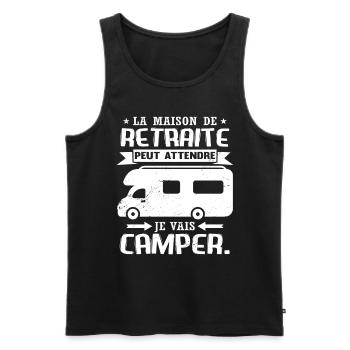 Retraite Camping-Car Humour - Débardeur bio Premium Homme - noir - Devant - Michal (187cm)