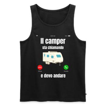 Caravane | Camping-car | Le campeur appelle - Débardeur bio Premium Homme - noir - Devant - Michal (187cm)