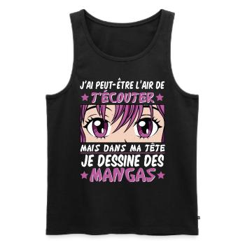 Anime | Je Dessine Des Mangas - Débardeur bio Premium Homme - noir - Devant - Michal (187cm)