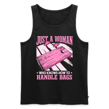 Nur eine Frau, die weiß, wie man mit Taschen Cornhole umgeht - Männer Premium Bio Tank Top - Schwarz - Vorne - AI Model Male 178 light (178cm)