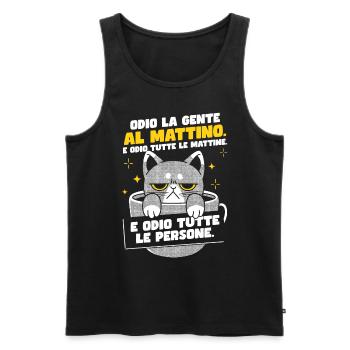 Café du chat du matin - Débardeur bio Premium Homme - noir - Devant - Michal (187cm)