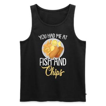 Tu m’as eu au Fish & Chips - Débardeur bio Premium Homme - noir - Devant - AI Model Male 178 light (178cm)