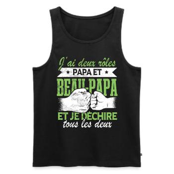 Papa Et Beau Papa | Fête Des Pères - Débardeur bio Premium Homme - noir - Devant - AI Model Male 178 light (178cm)