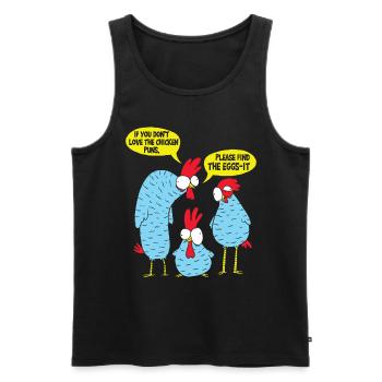 Jeu de mots sur le poulet - Débardeur bio Premium Homme - noir - Devant - Michal (187cm)