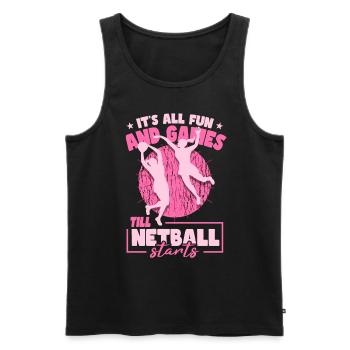 Funny Netball Player - Men's Premium Organic Tank Top - black - Front - AI Model Male 178 light (178cm)