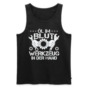 Öl Im Blut Werkzeug In der Hand - Männer Premium Bio Tank Top - Schwarz - Vorne - Michal (187cm)