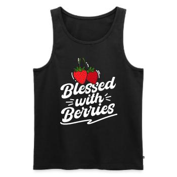 Fraises Drôle de Berry Lover Fruit - Débardeur bio Premium Homme - noir - Devant - AI Model Male 178 light (178cm)