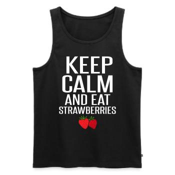 Bleib ruhig und iss Erdbeeren - Männer Premium Bio Tank Top - Schwarz - Vorne - AI Model Male 178 light (178cm)