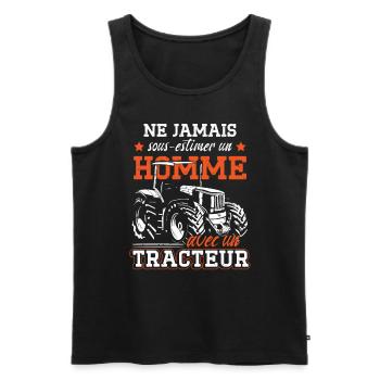 Ne Jamais Sous-Estimer Un Homme Avec Un Tracteur - Débardeur bio Premium Homme - noir - Devant - Michal (187cm)