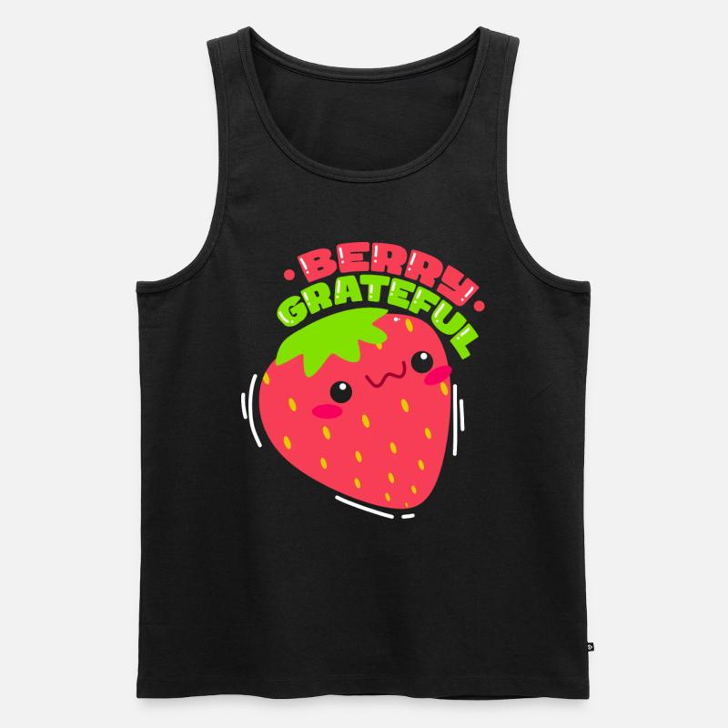 Berry Grateful Strawberry Fruit Lover - Männer Premium Bio Tank Top - Schwarz