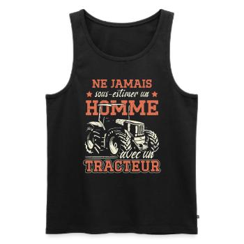 Ne Jamais Sous-Estimer Un Homme Avec Un Tracteur - Débardeur bio Premium Homme - noir - Devant - Michal (187cm)