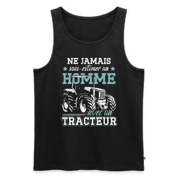 Ne Jamais Sous-Estimer Un Homme Avec Un Tracteur - Débardeur bio Premium Homme - noir - Devant - Michal (187cm)