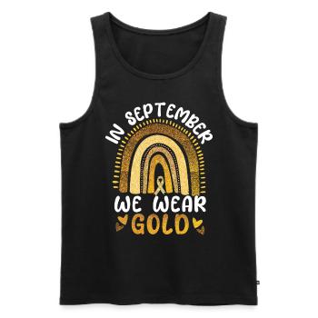 En septembre, nous portons Gold Childhood Cancer - Débardeur bio Premium Homme - noir - Devant - Michal (187cm)