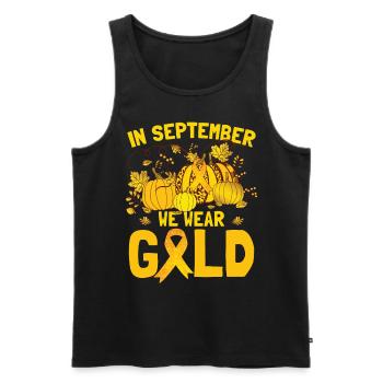 En septembre, nous portons Gold Childhood Cancer - Débardeur bio Premium Homme - noir - Devant - Michal (187cm)