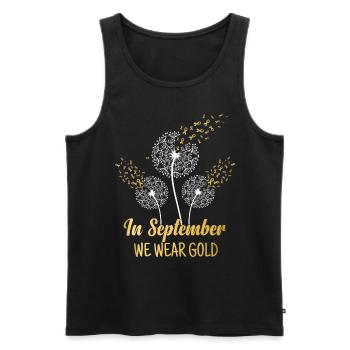 En septembre, nous portons Gold Childhood Cancer - Débardeur bio Premium Homme - noir - Devant - Michal (187cm)