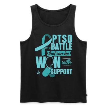 PTSD Support - Men's Premium Organic Tank Top - black - Front - AI Model Male 178 light (178cm)