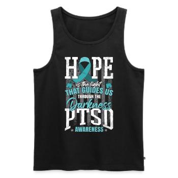 PTSD Fighter - Men's Premium Organic Tank Top - black - Front - AI Model Male 178 light (178cm)