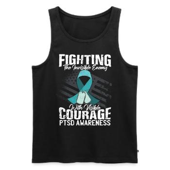 PTSD Awareness Gift Teal Ribbon US Veteran - Men's Premium Organic Tank Top - black - Front - AI Model Male 178 light (178cm)