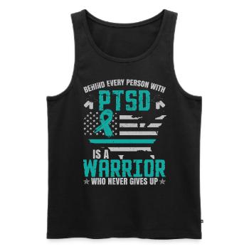PTSD Warrior - Men's Premium Organic Tank Top - black - Front - AI Model Male 178 light (178cm)