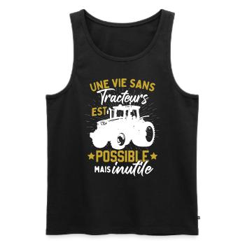 Une Vie Sans Tracteurs Est Possible Mais Inutile - Débardeur bio Premium Homme - noir - Devant - Michal (187cm)