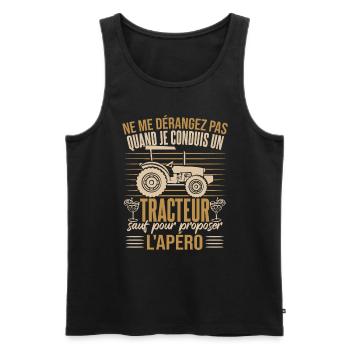 Tracteur Apéro Humour - Débardeur bio Premium Homme - noir - Devant - AI Model Male 178 light (178cm)