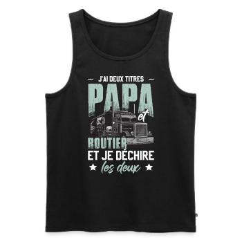 J'Ai Deux Titres Papa Et Routier - Débardeur bio Premium Homme - noir - Devant - Michal (187cm)