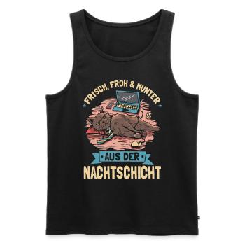 Katze Nachtschicht Lustig - Männer Premium Bio Tank Top - Schwarz - Vorne - Michal (187cm)