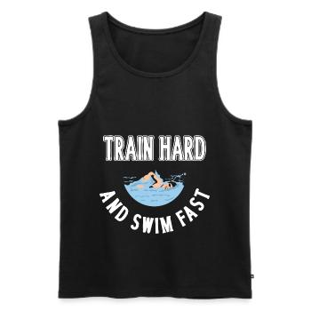 Train Hard and Swim presque natation nageur Sport - Débardeur bio Premium Homme - noir - Devant - Michal (187cm)