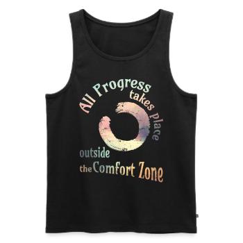 All progress takes place outside the comfort zone - Männer Premium Bio Tank Top - Schwarz - Vorne - AI Model Male 178 light (178cm)