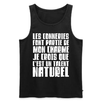 Les conneries c'est mon charme - Débardeur bio Premium Homme - noir - Devant - Michal (187cm)