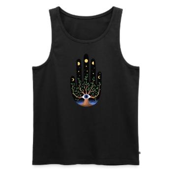 Hamsa Hand der Fatima Baum des Lebens Mondphase - Männer Premium Bio Tank Top - Schwarz - Vorne - AI Model Male 178 light (178cm)