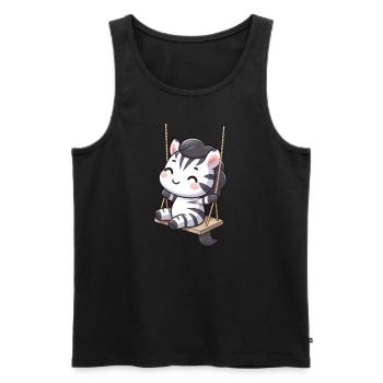 Zèbre de dessin animé sur une balançoire - Débardeur bio Premium Homme - noir - Devant - AI Model Male 178 light (178cm)