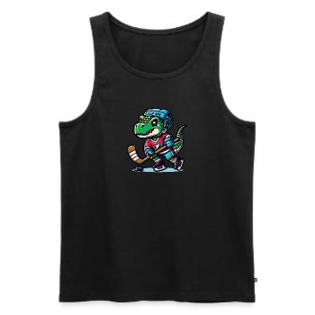 hockey dino player with helmet and stick - Men's Premium Organic Tank Top - black - Front - AI Model Male 178 light (178cm)