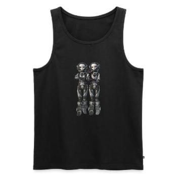 Deux extraterrestres dans une combinaison spatiale futuriste - Débardeur bio Premium Homme - noir - Devant - Michal (187cm)