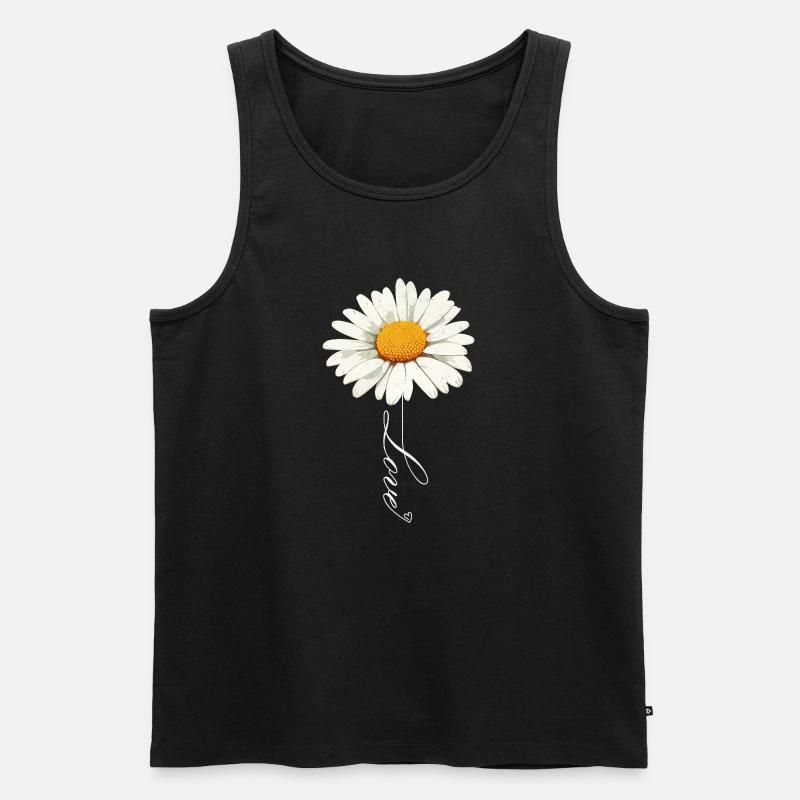 Gänseblümchenblume mit Liebe Skript - Männer Premium Bio Tank Top - Schwarz