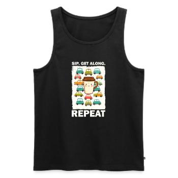 Playful coffee mug with cars - Men's Premium Organic Tank Top - black - Front - Michal (187cm)