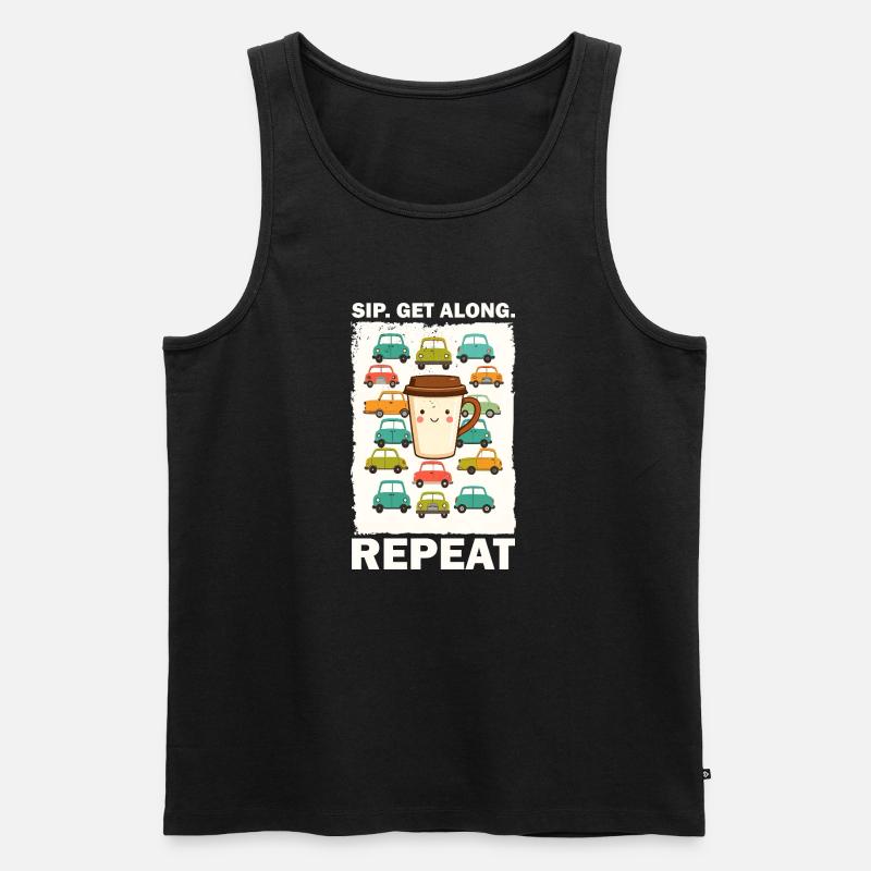 Verspielte Kaffeetasse mit Autos - Männer Premium Bio Tank Top - Schwarz