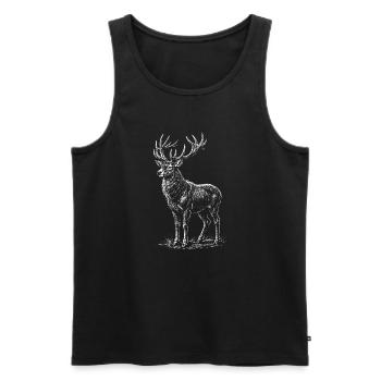 Silhouette de cerf blanc avec bois - Débardeur bio Premium Homme - noir - Devant - Michal (187cm)