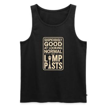 Normal an Laternen aussehen | Geocaching Humor - Männer Premium Bio Tank Top - Schwarz - Vorne - AI Model Male 178 light (178cm)