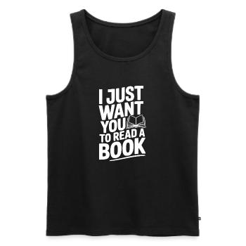 Je veux juste que tu lises un livre - Débardeur bio Premium Homme - noir - Devant - Michal (187cm)