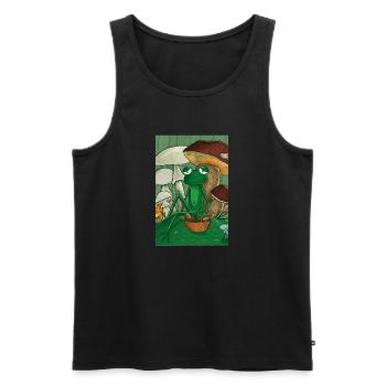 Grenouille cueillant des champignons - Débardeur bio Premium Homme - noir - Devant - Michal (187cm)