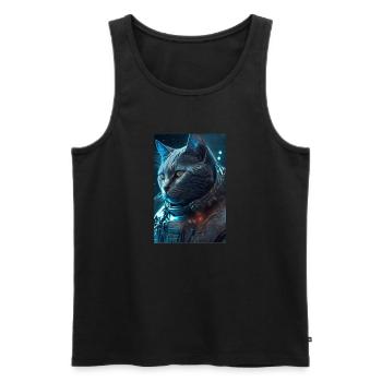 Chat dans l’espace - Débardeur bio Premium Homme - noir - Devant - Michal (187cm)
