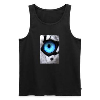black and white lion with blue eyes RIGHT EYE - Men's Premium Organic Tank Top - black - Front - AI Model Male 178 light (178cm)