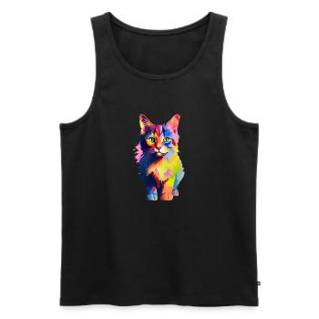 Animal colorful cat - Men's Premium Organic Tank Top - black - Front - AI Model Male 178 light (178cm)
