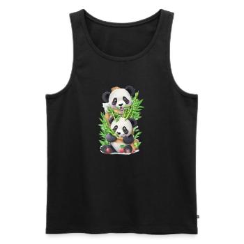 Panda Bär ißt Bambus - Männer Premium Bio Tank Top - Schwarz - Vorne - Michal (187cm)