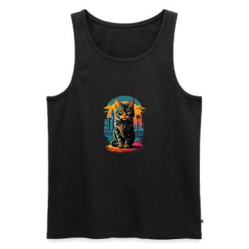 Chat dans la ville - Débardeur bio Premium Homme - noir - Devant - AI Model Male 178 light (178cm)