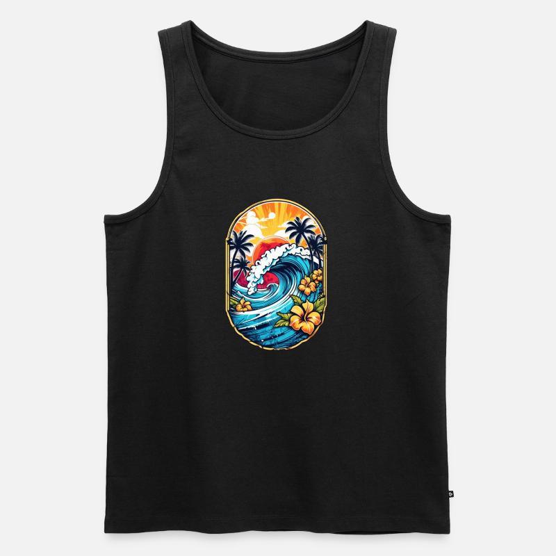 Surf Wave & Hawaii - Männer Premium Bio Tank Top - Schwarz