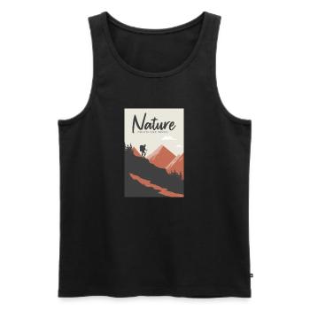 Nature Is Cheaper Than Therapy Mountains Hiking - Men's Premium Organic Tank Top - black - Front - Michal (187cm)