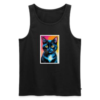 Chat mignon Pop Art Art moderne - Débardeur bio Premium Homme - noir - Devant - AI Model Male 178 light (178cm)